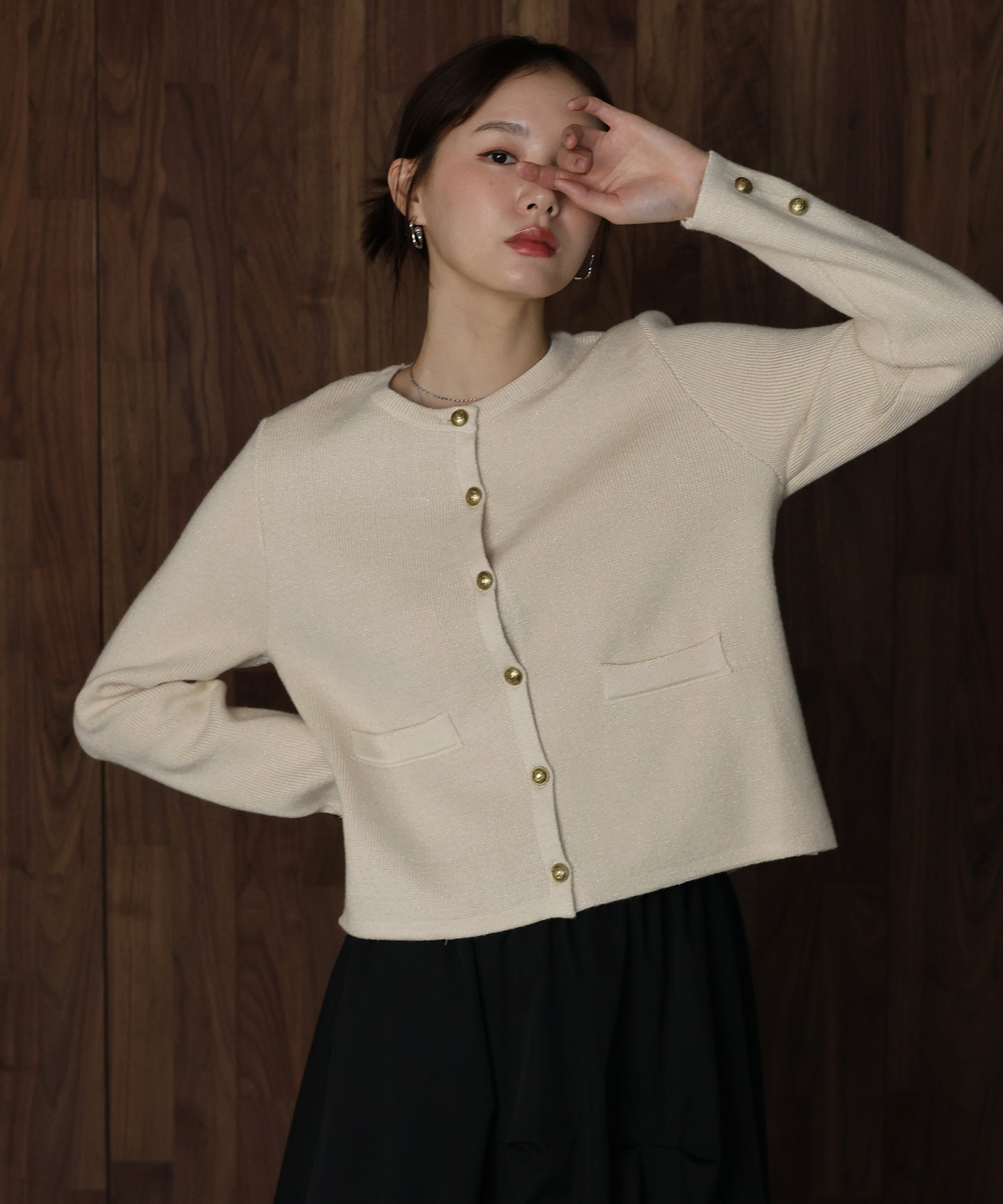 【早割5％OFF】ゴールドボタンラメニットジャケット