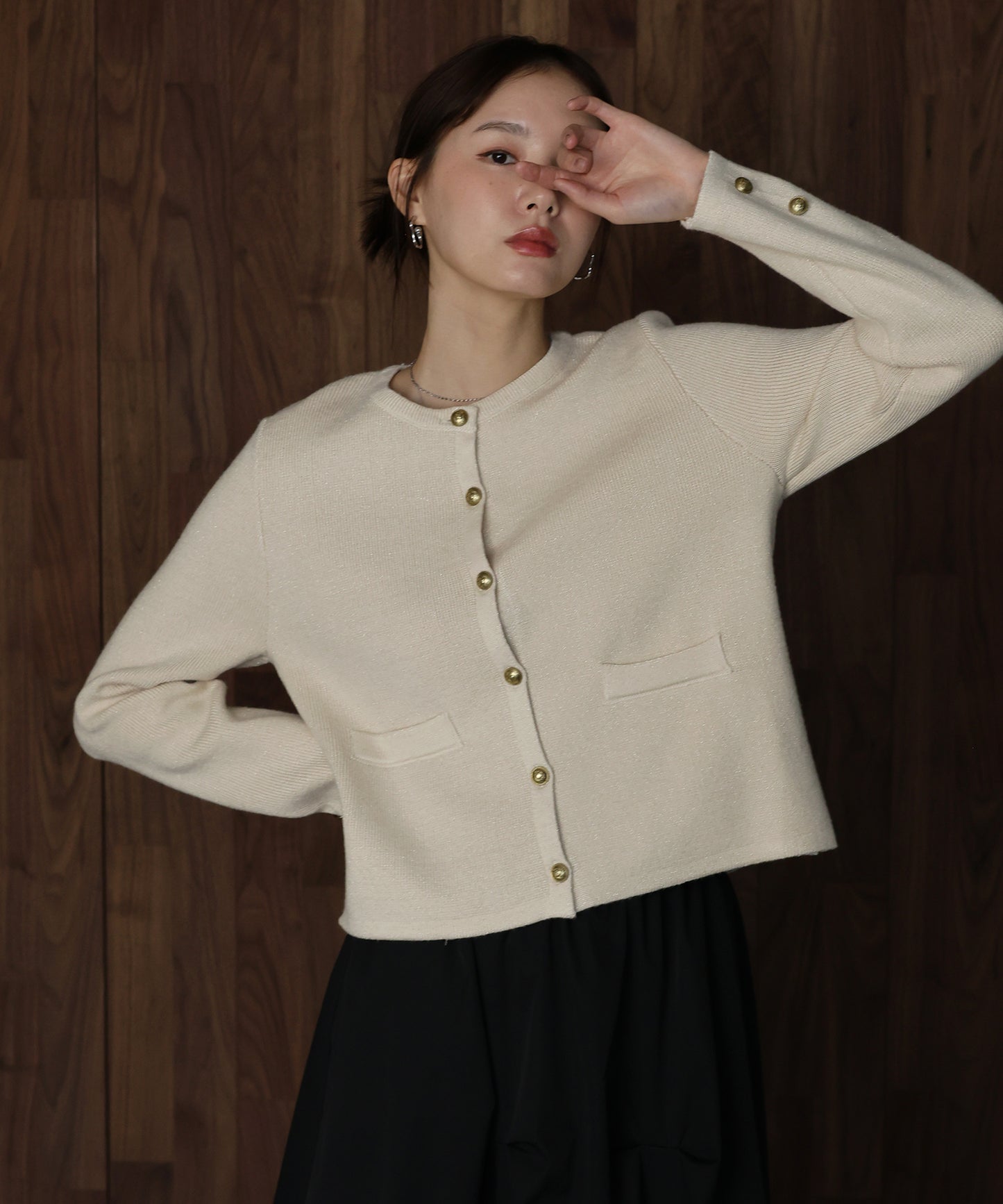 ゴールドボタンラメニットジャケット