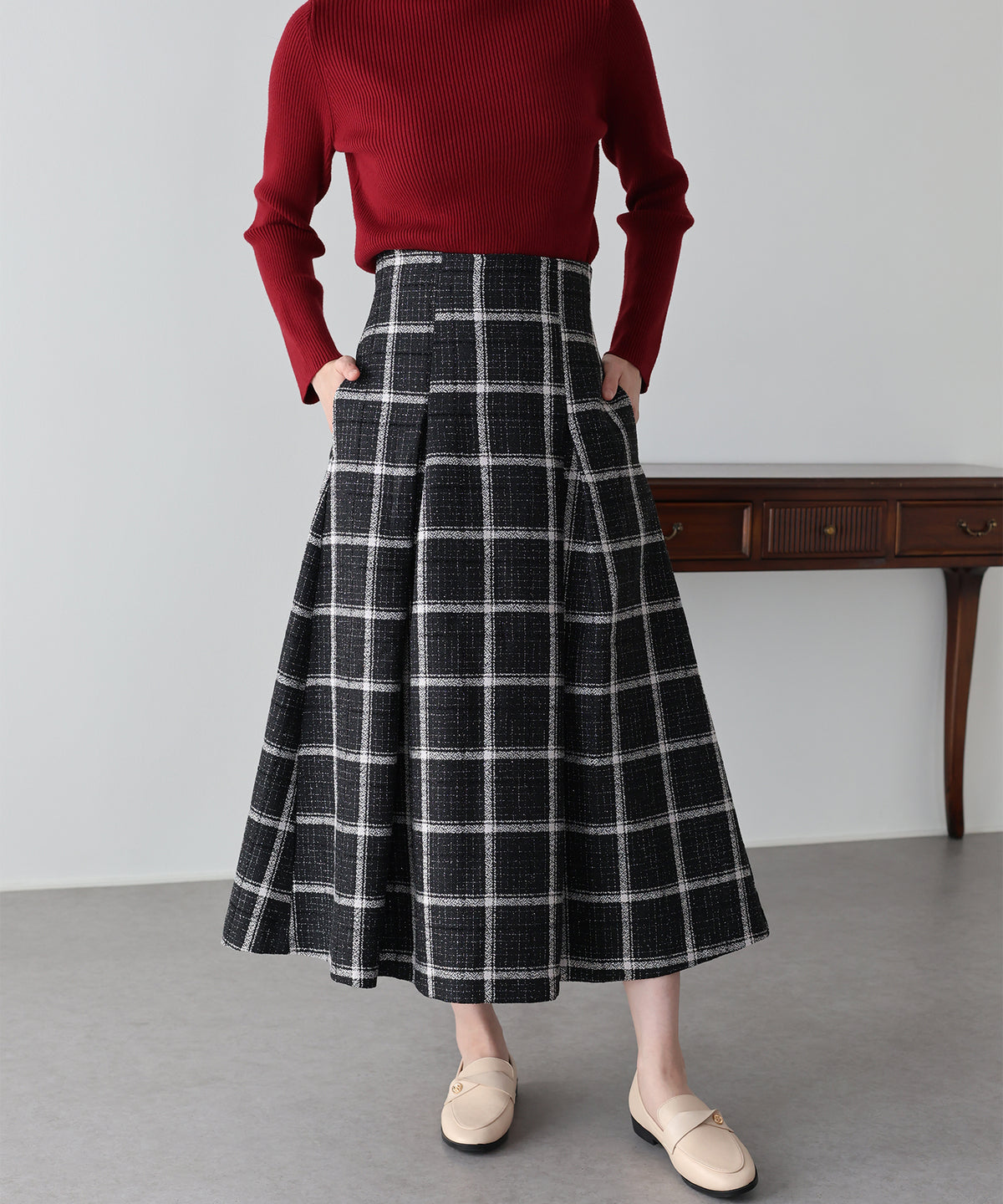 【早割5％OFF】ツイードチェックパネルスカート