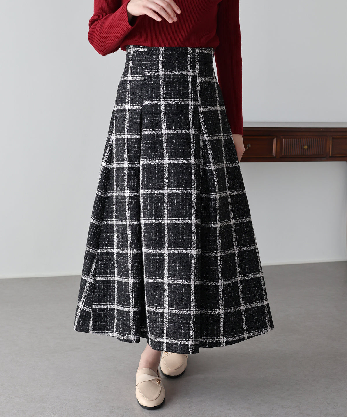 【早割5％OFF】ツイードチェックパネルスカート