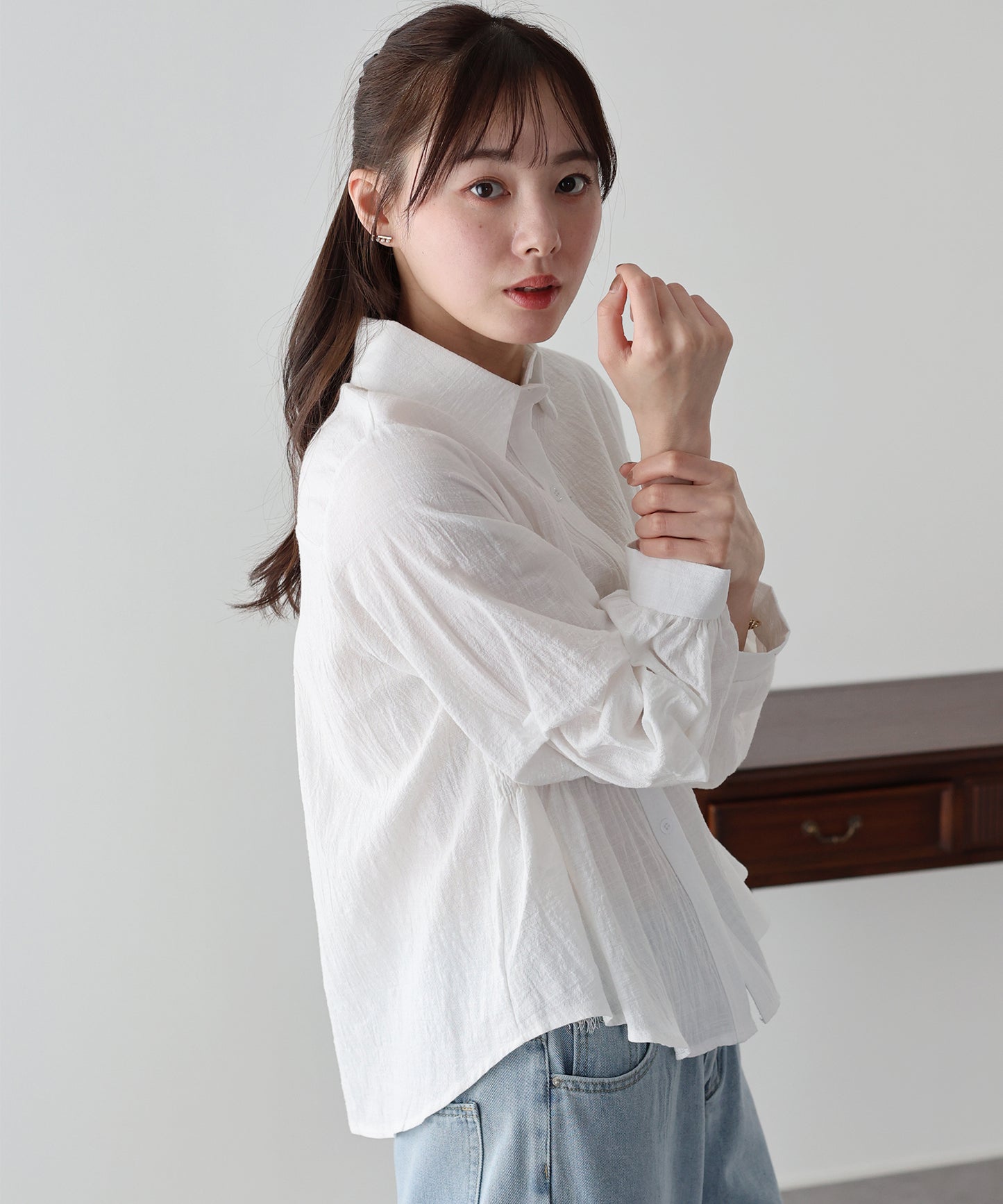 【早割5％OFF】ギャザーペプラムブラウス【ネコポス】