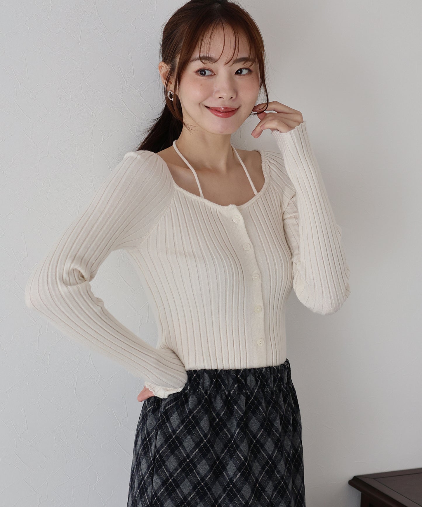 リボンチョーカーリブニット