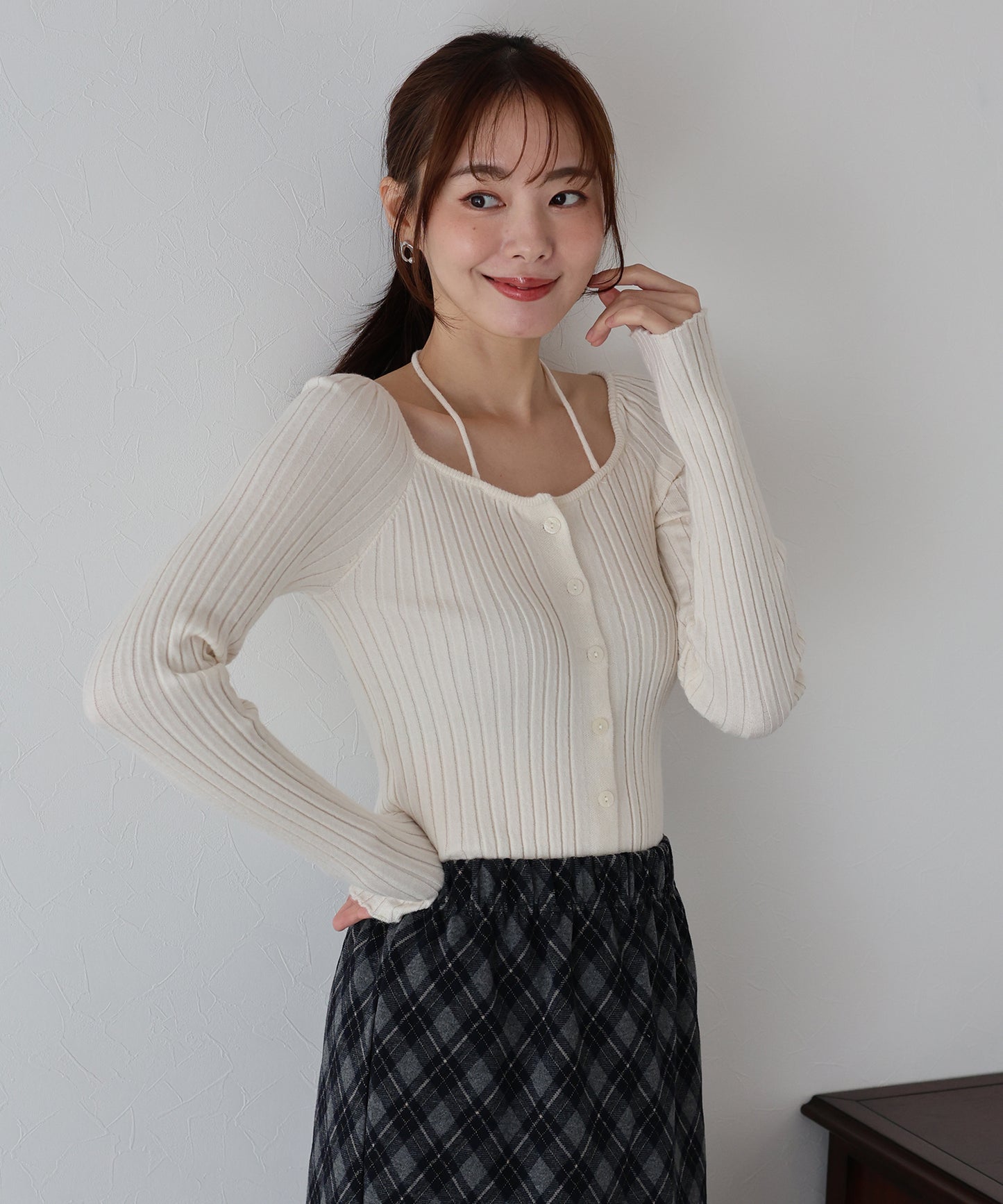 【早割5％OFF】リボンチョーカーリブニット