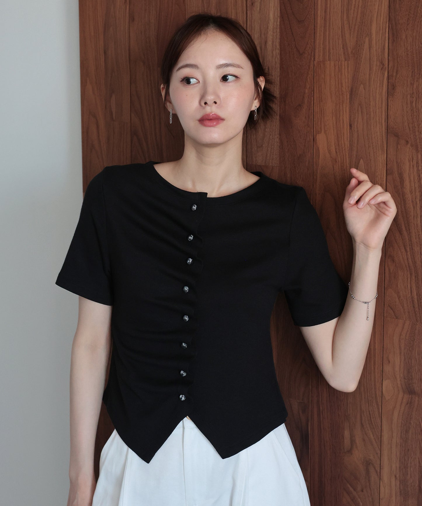 【早割5％OFF】フロントギャザーリブカットソー【メール便】