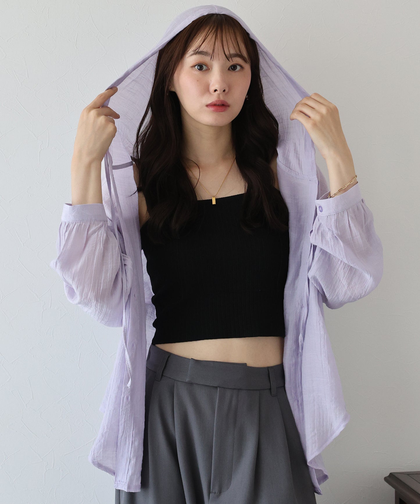 【TIME SALE】フード付きシアーシャツ【ネコポス】