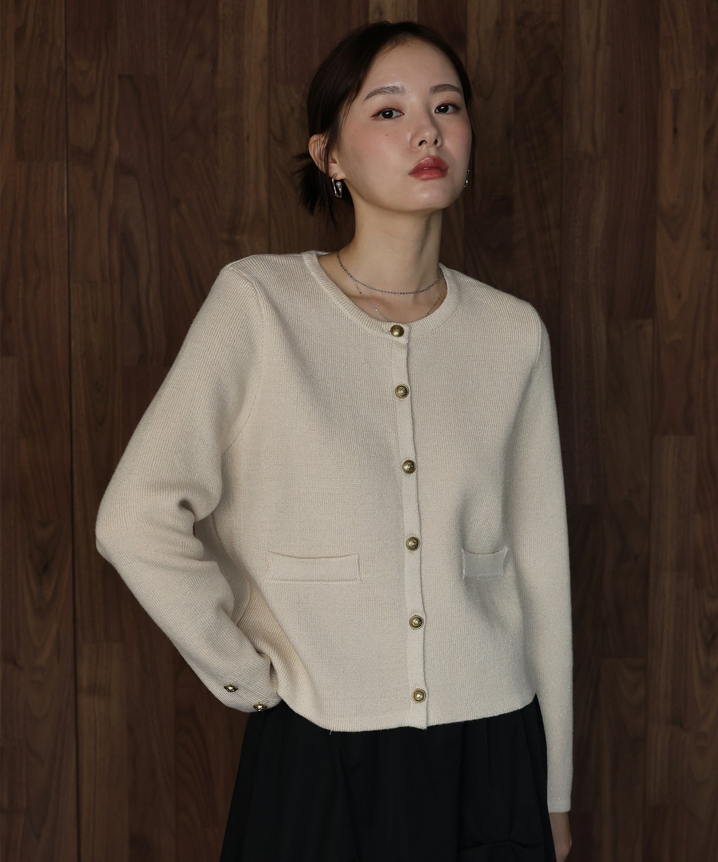 【早割5％OFF】ゴールドボタンラメニットジャケット