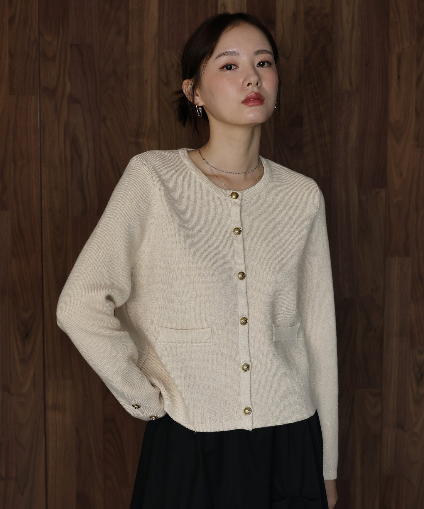 ゴールドボタンラメニットジャケット