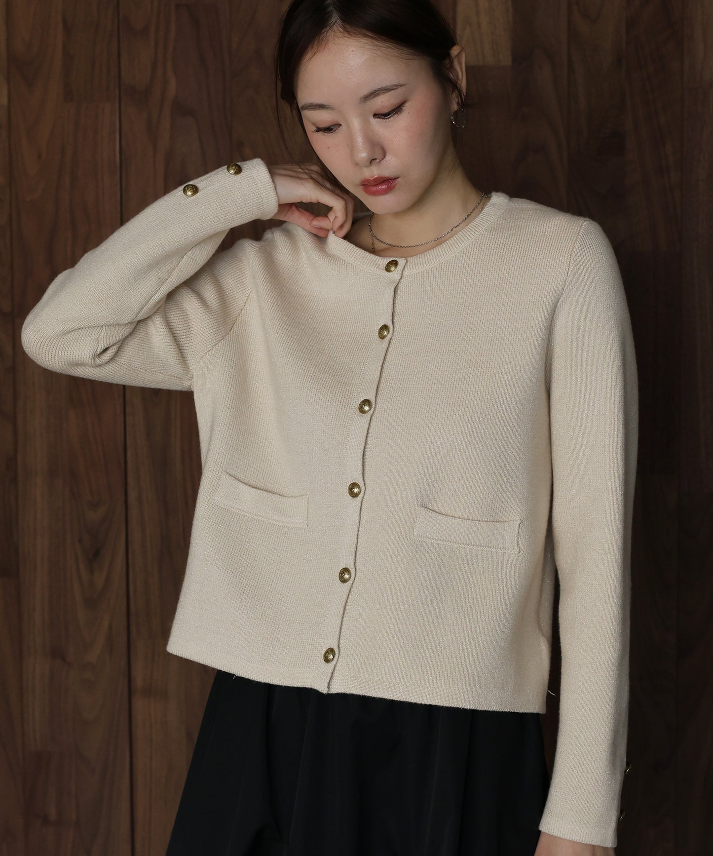 ゴールドボタンラメニットジャケット