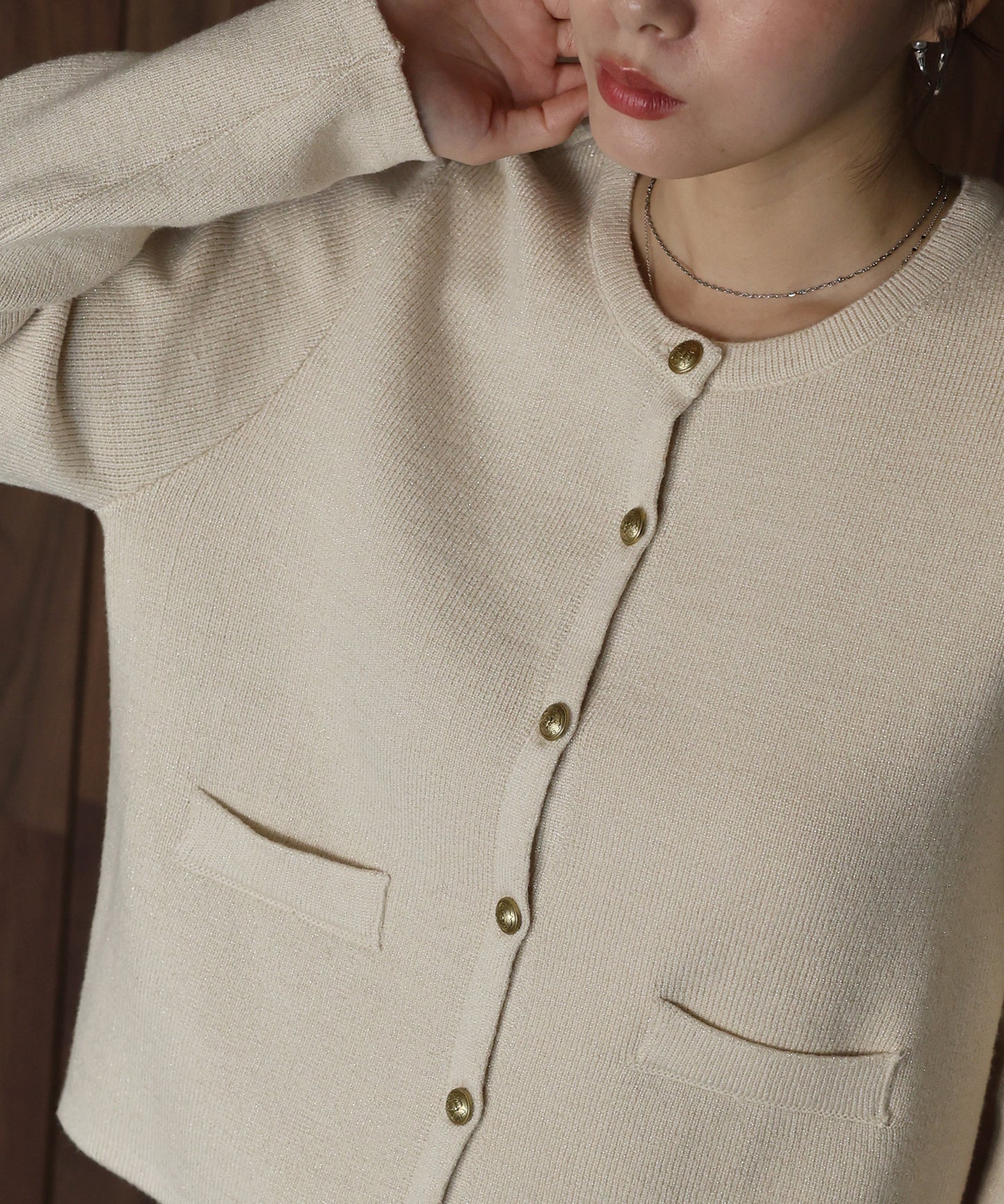 【早割5％OFF】ゴールドボタンラメニットジャケット