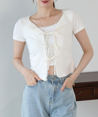 【早割5％OFF】トリムレースリボンカットソー【メール便】