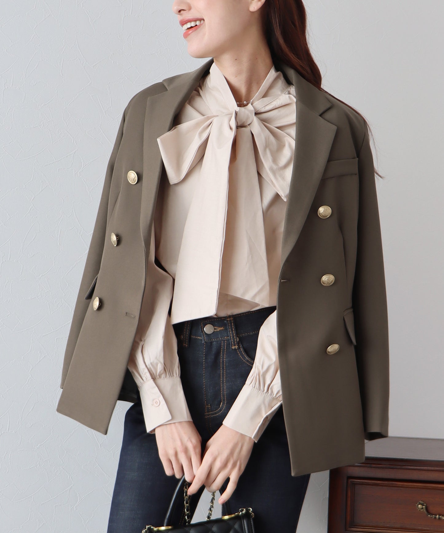 【ウォッシャブル】金ボタンダブルジャケット