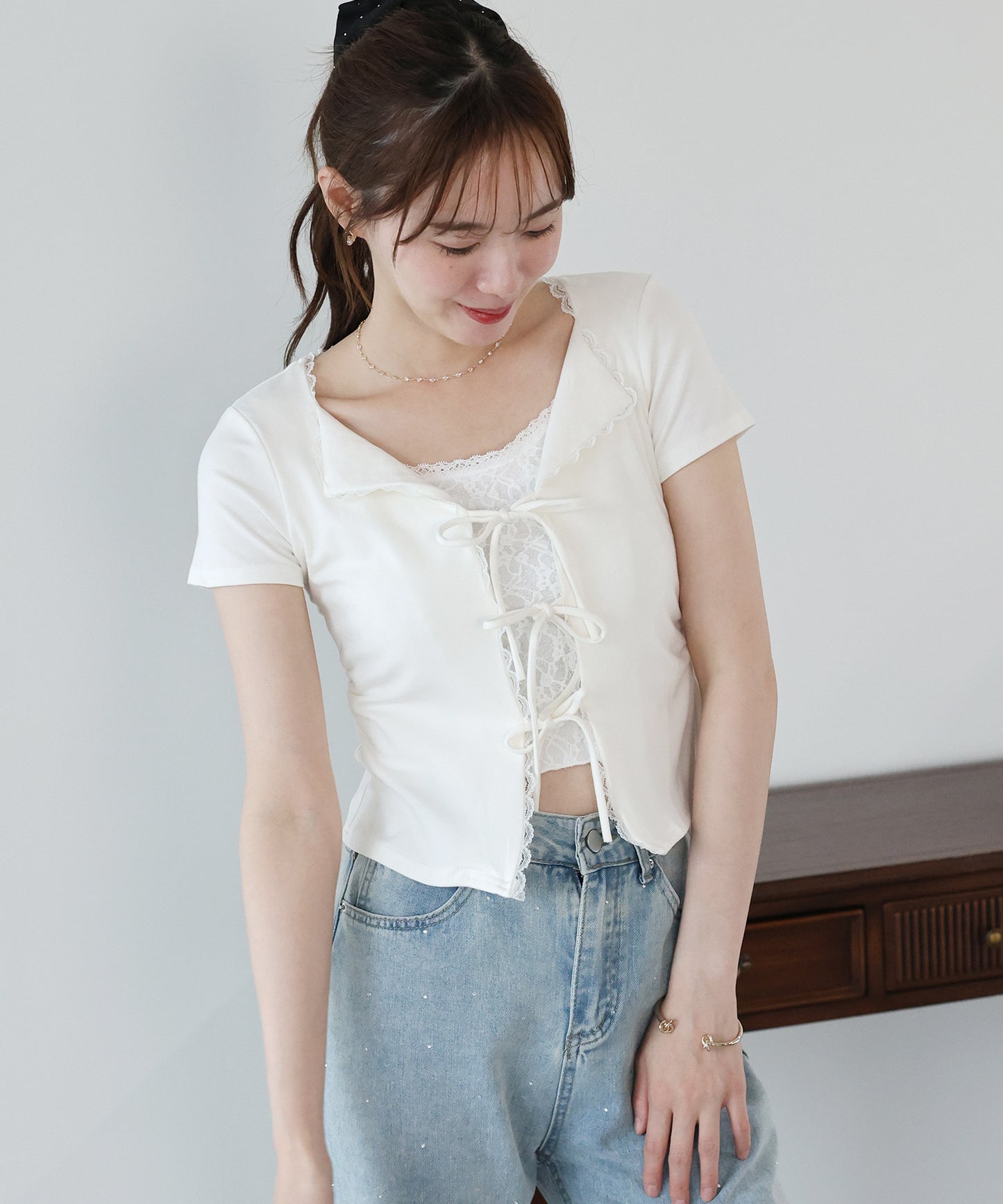 【早割5％OFF】トリムレースリボンカットソー【メール便】