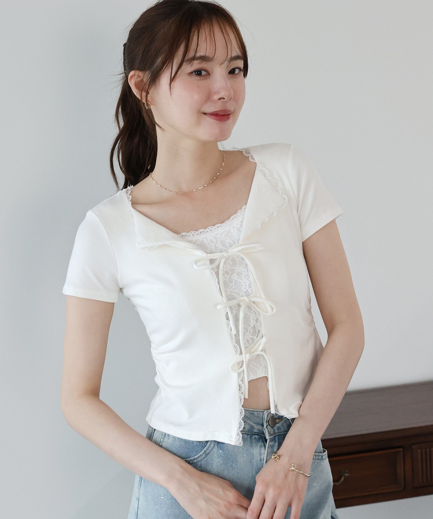 【早割5％OFF】トリムレースリボンカットソー【メール便】