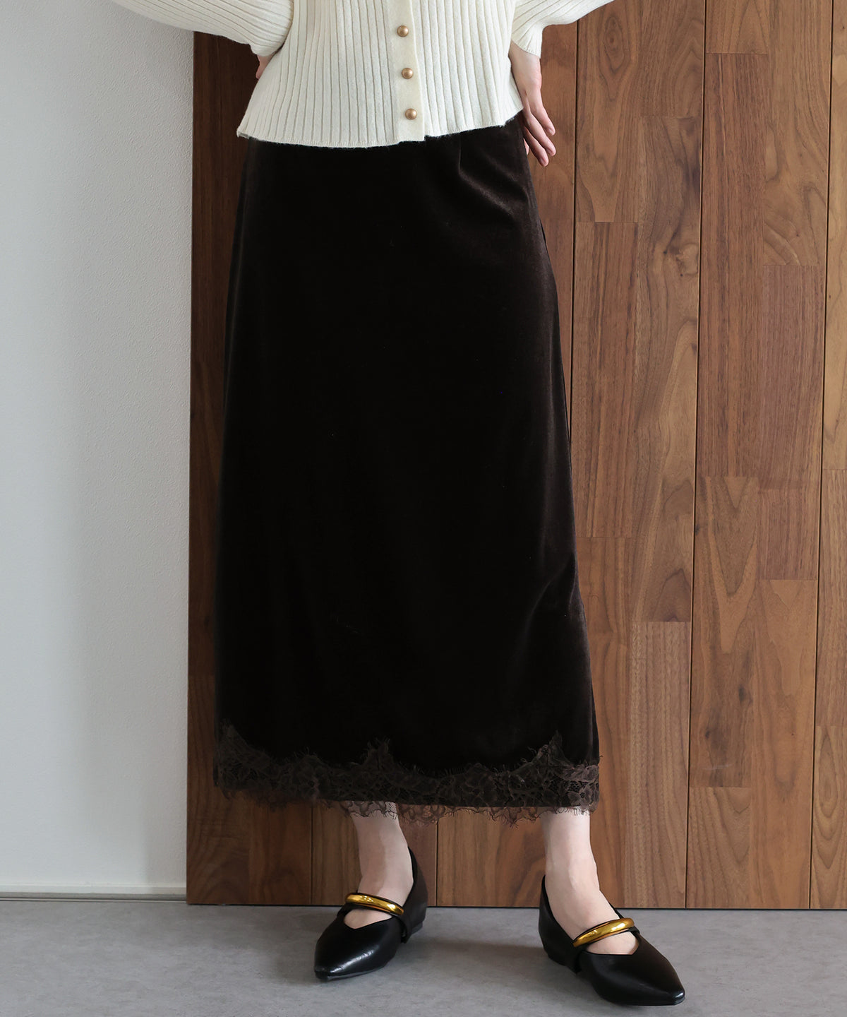 《2サイズ展開》ヘムレースベロアスカート