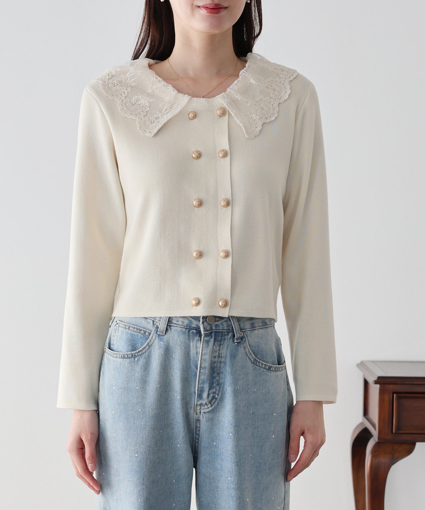 レース襟ドッキングニット