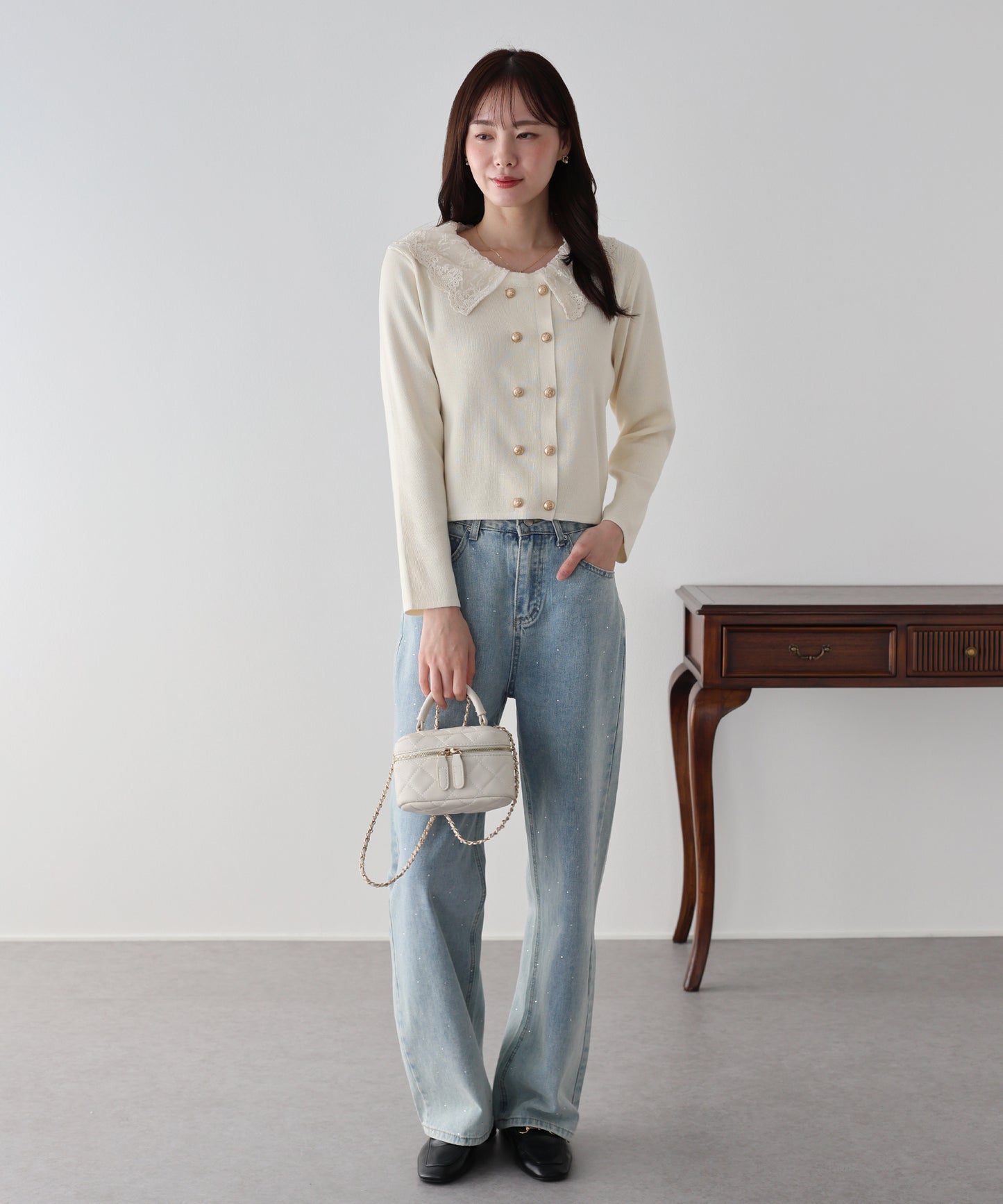 レース襟ドッキングニット