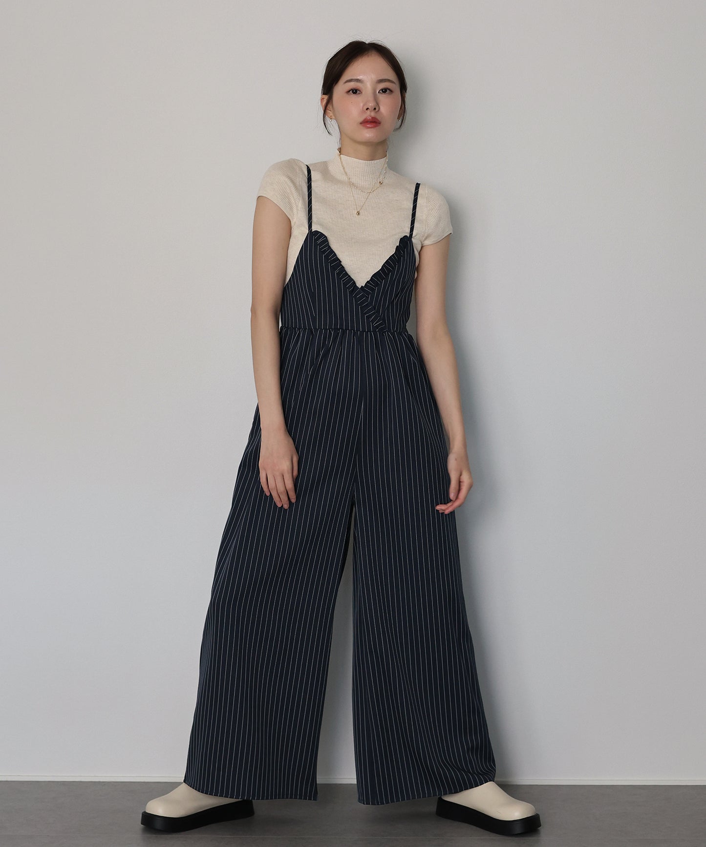 【SALE】[ J by blue ]ピンストライプフリルサロペット