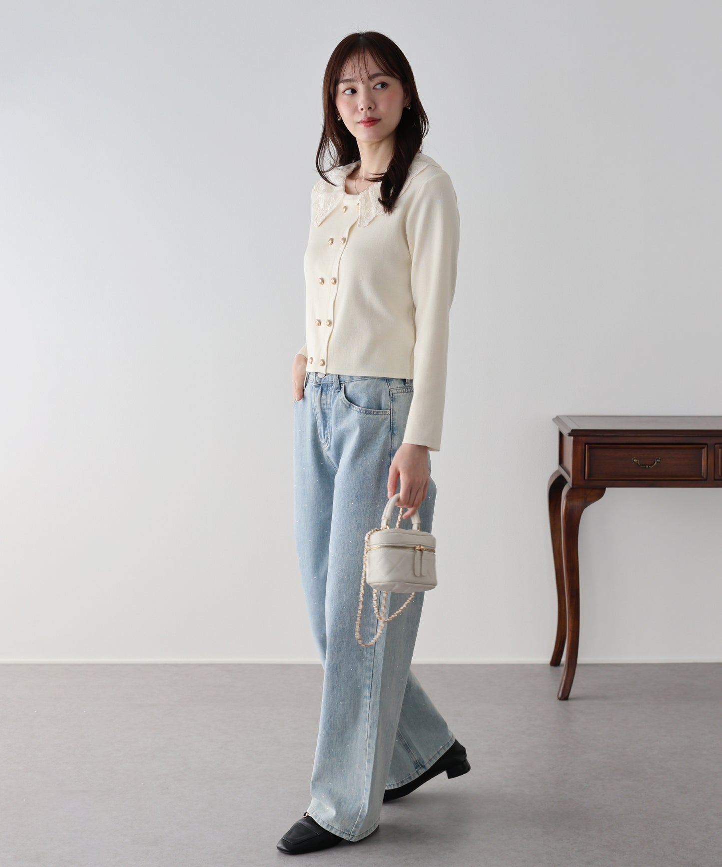 レース襟ドッキングニット