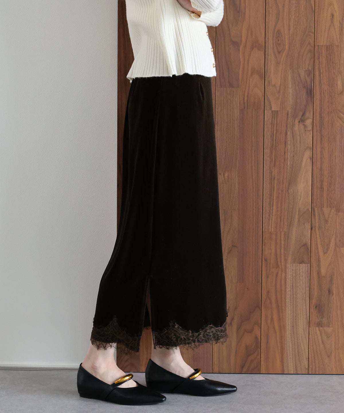 【早割5％OFF】《2サイズ展開》ヘムレースベロアスカート
