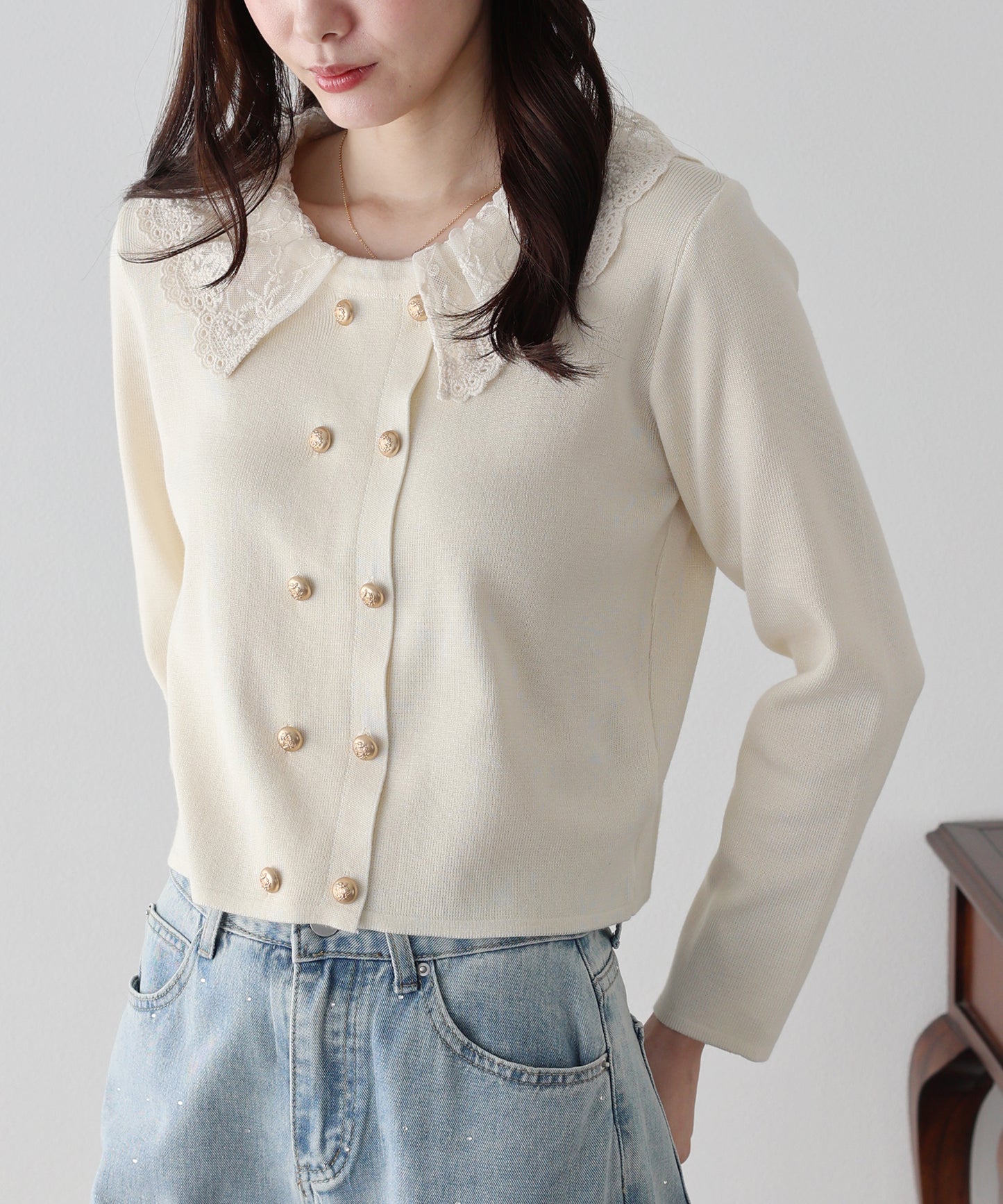 レース襟ドッキングニット