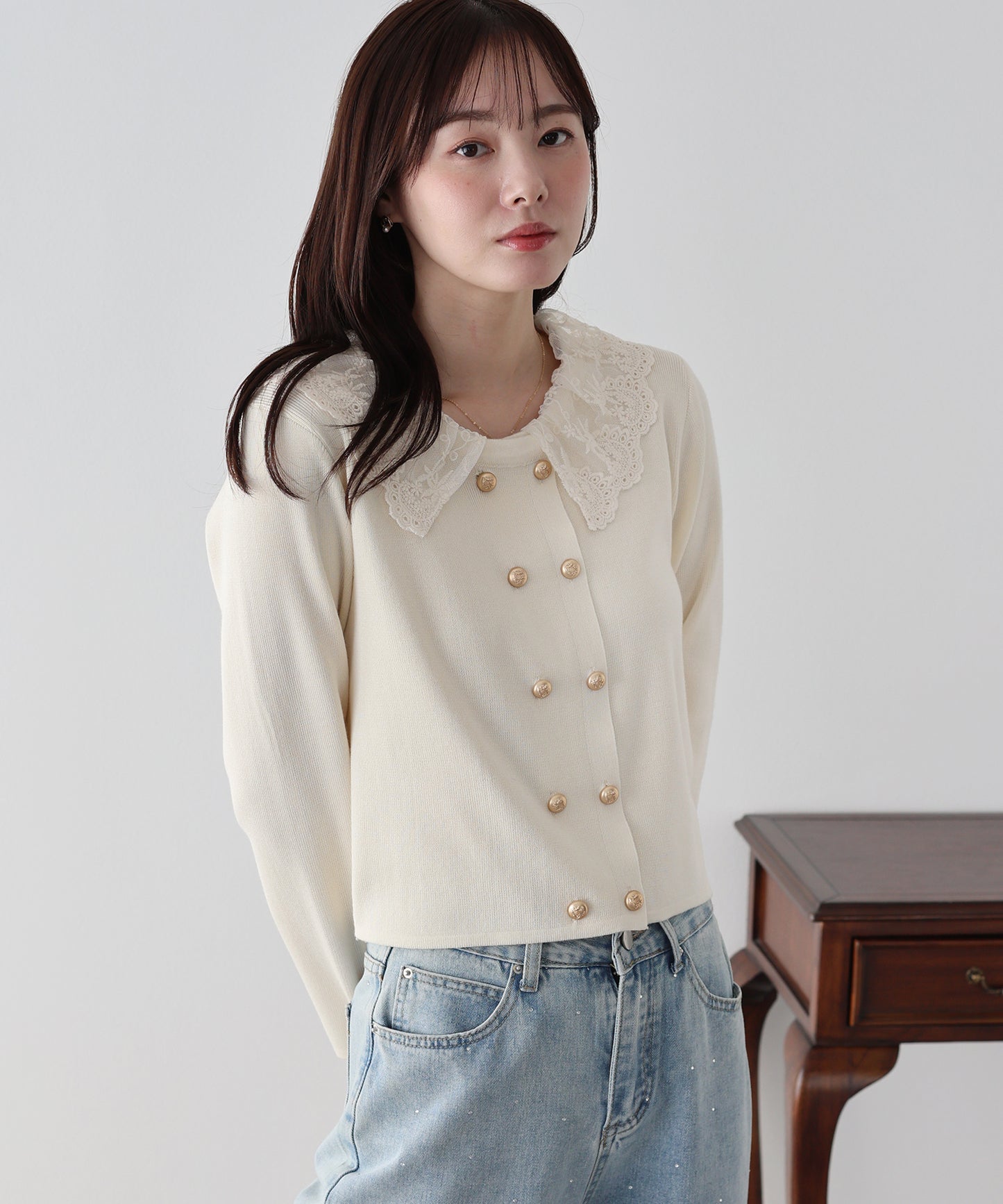 レース襟ドッキングニット