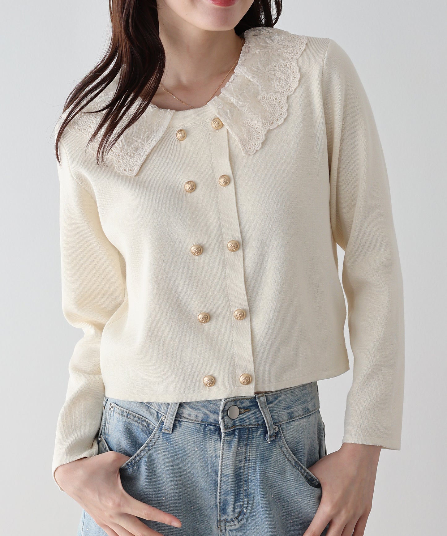 レース襟ドッキングニット