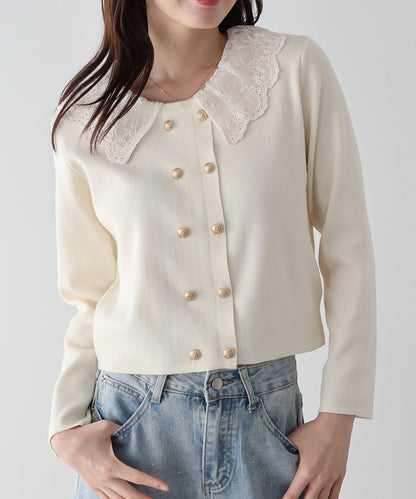 レース襟ドッキングニット