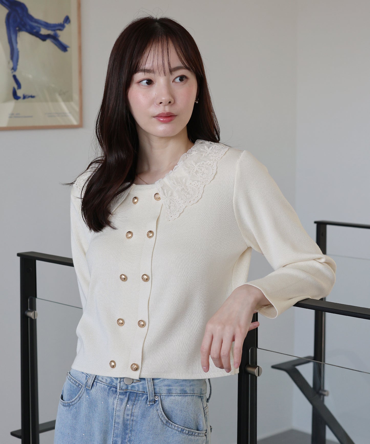 レース襟ドッキングニット