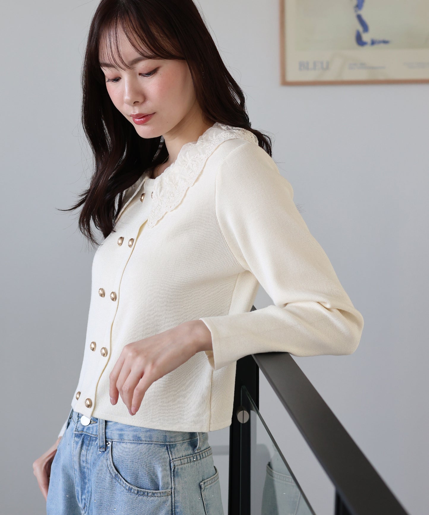 レース襟ドッキングニット