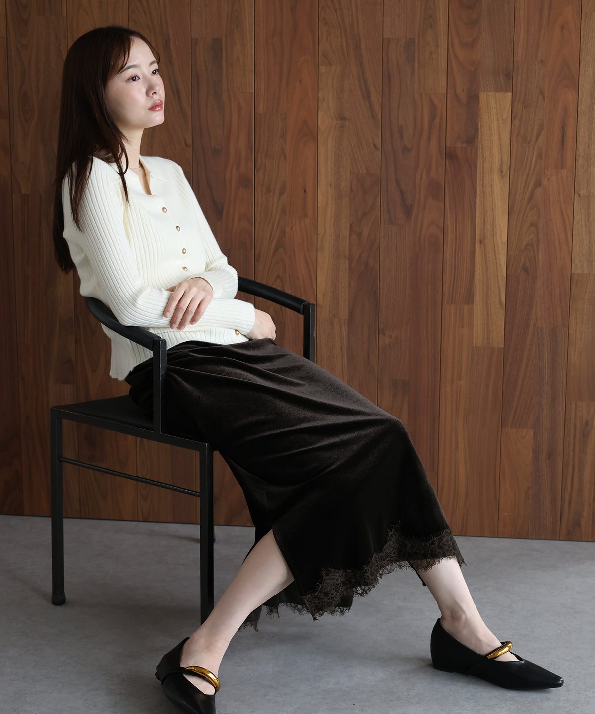 【早割5％OFF】《2サイズ展開》ヘムレースベロアスカート