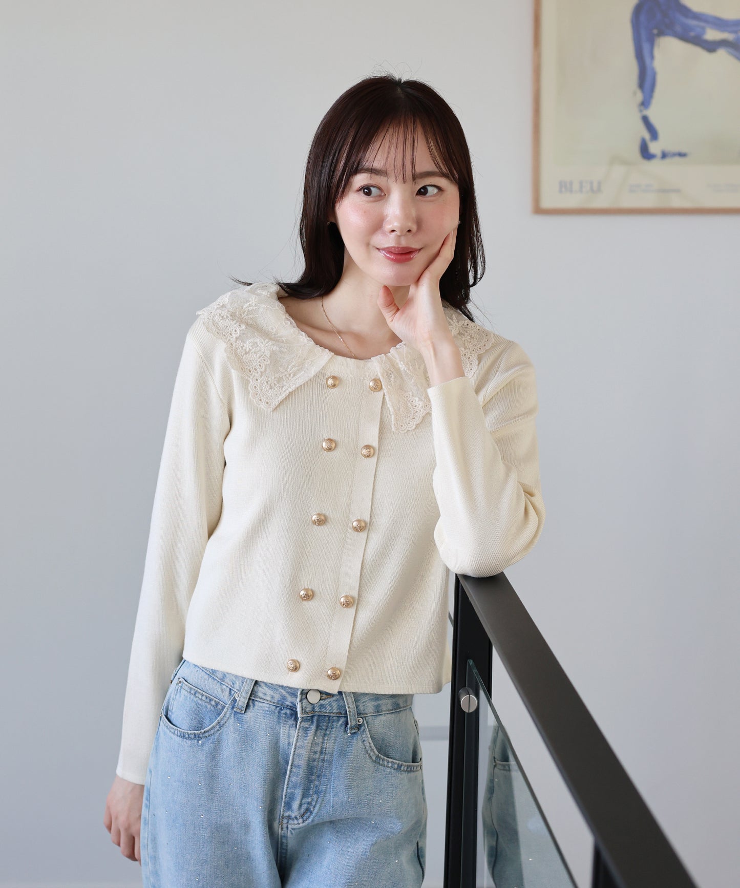 レース襟ドッキングニット