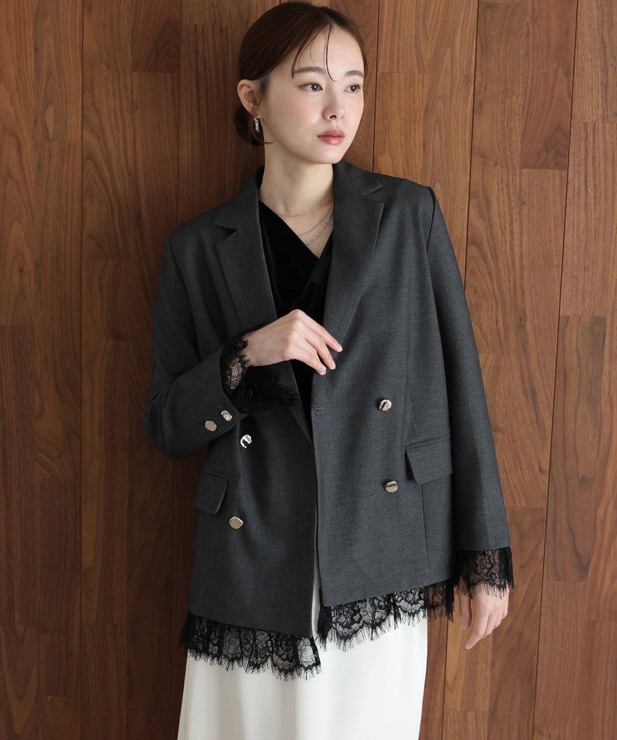 【早割5％OFF】《2サイズ展開》レースドッキングテーラードジャケット