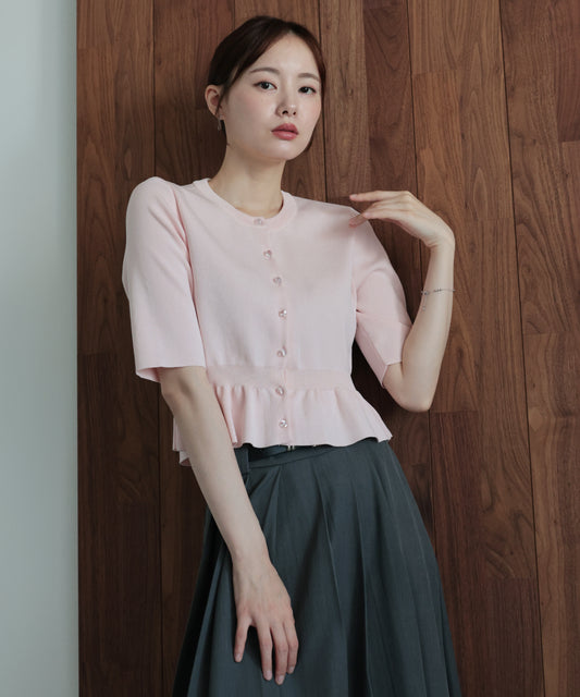 【早割5％OFF】クリアボタンペプラムカーディガン