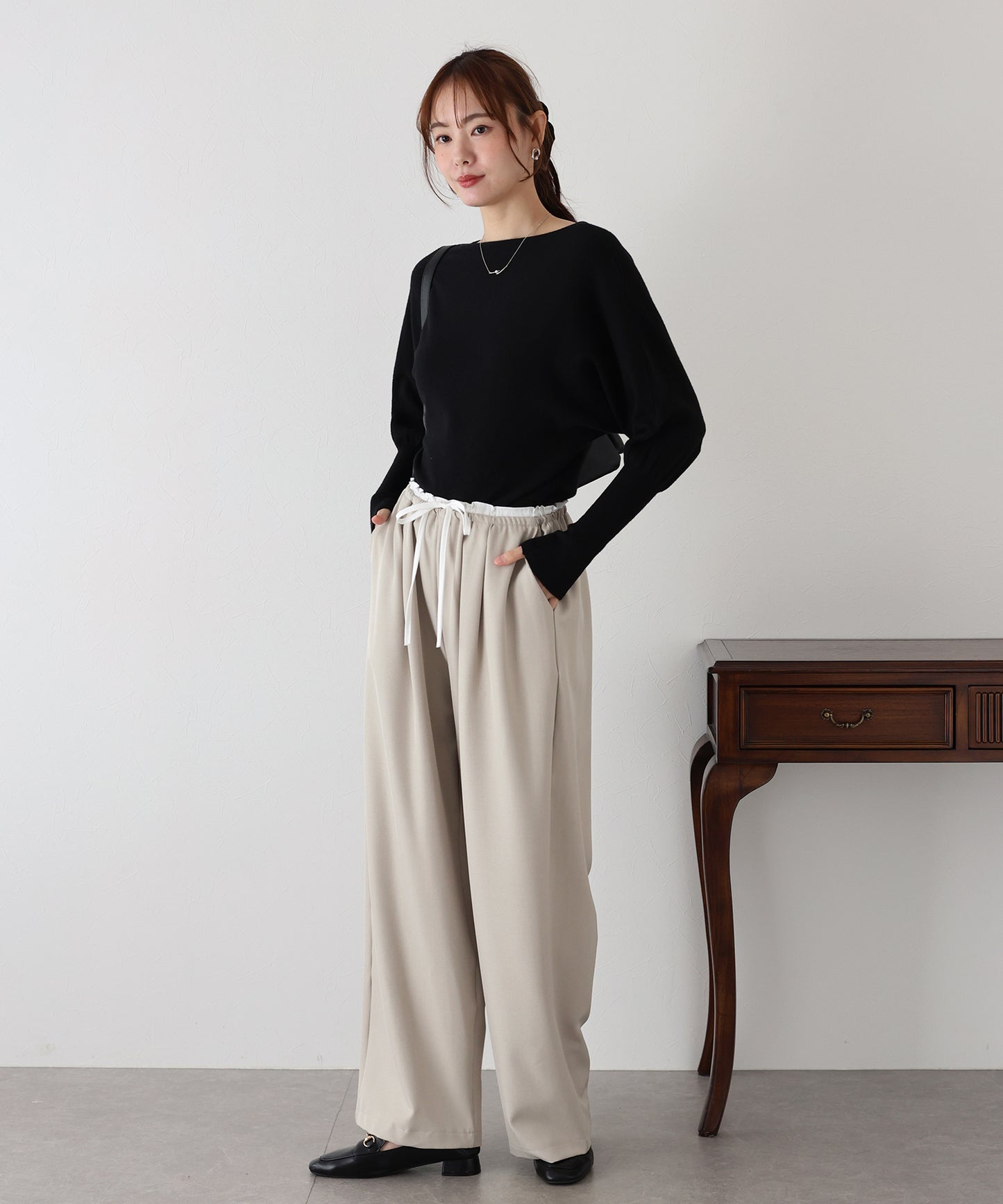 ウール混ボリュームスリーブドルマンニット