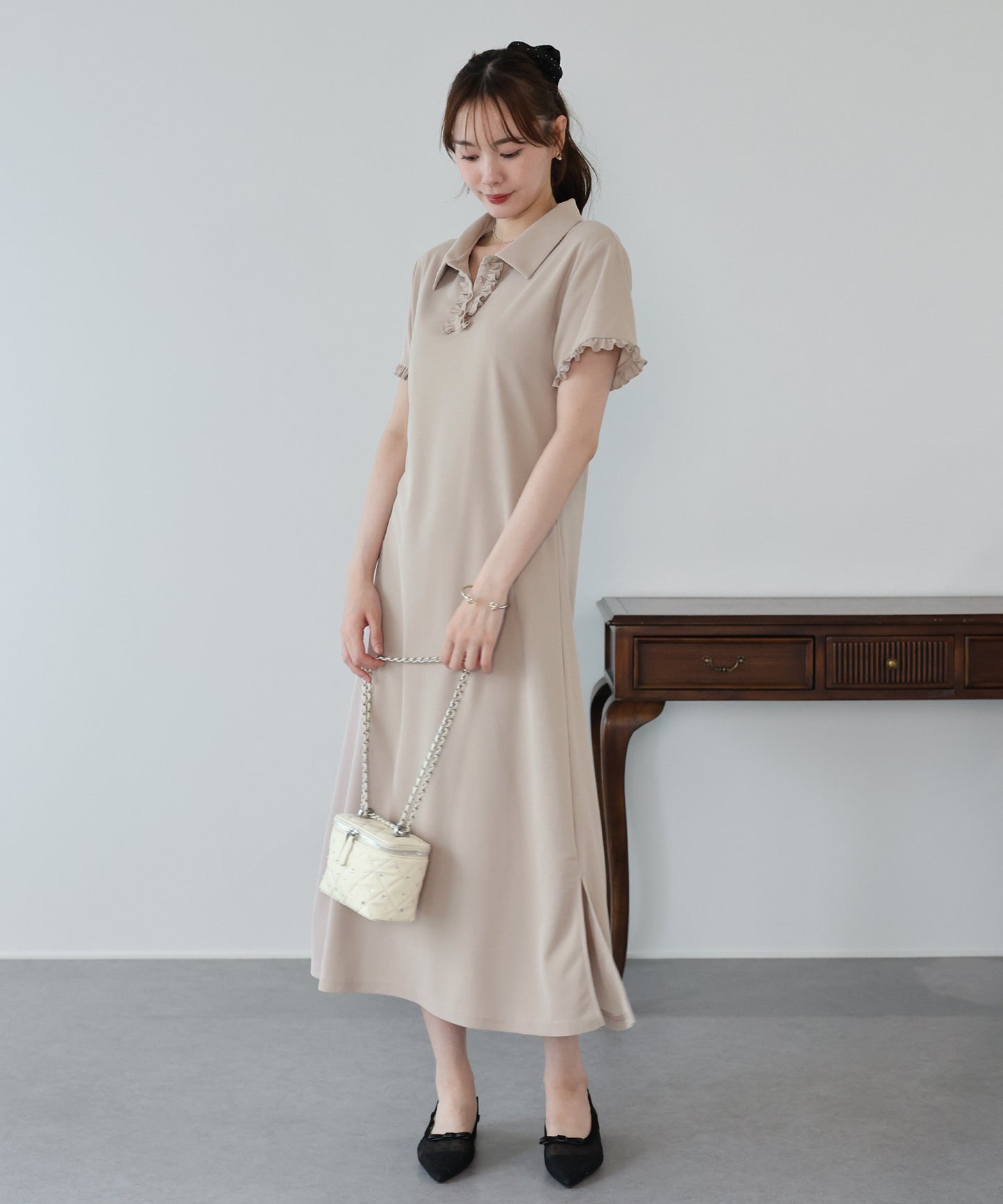 【早割5％OFF】フロントフリルポロワンピース
