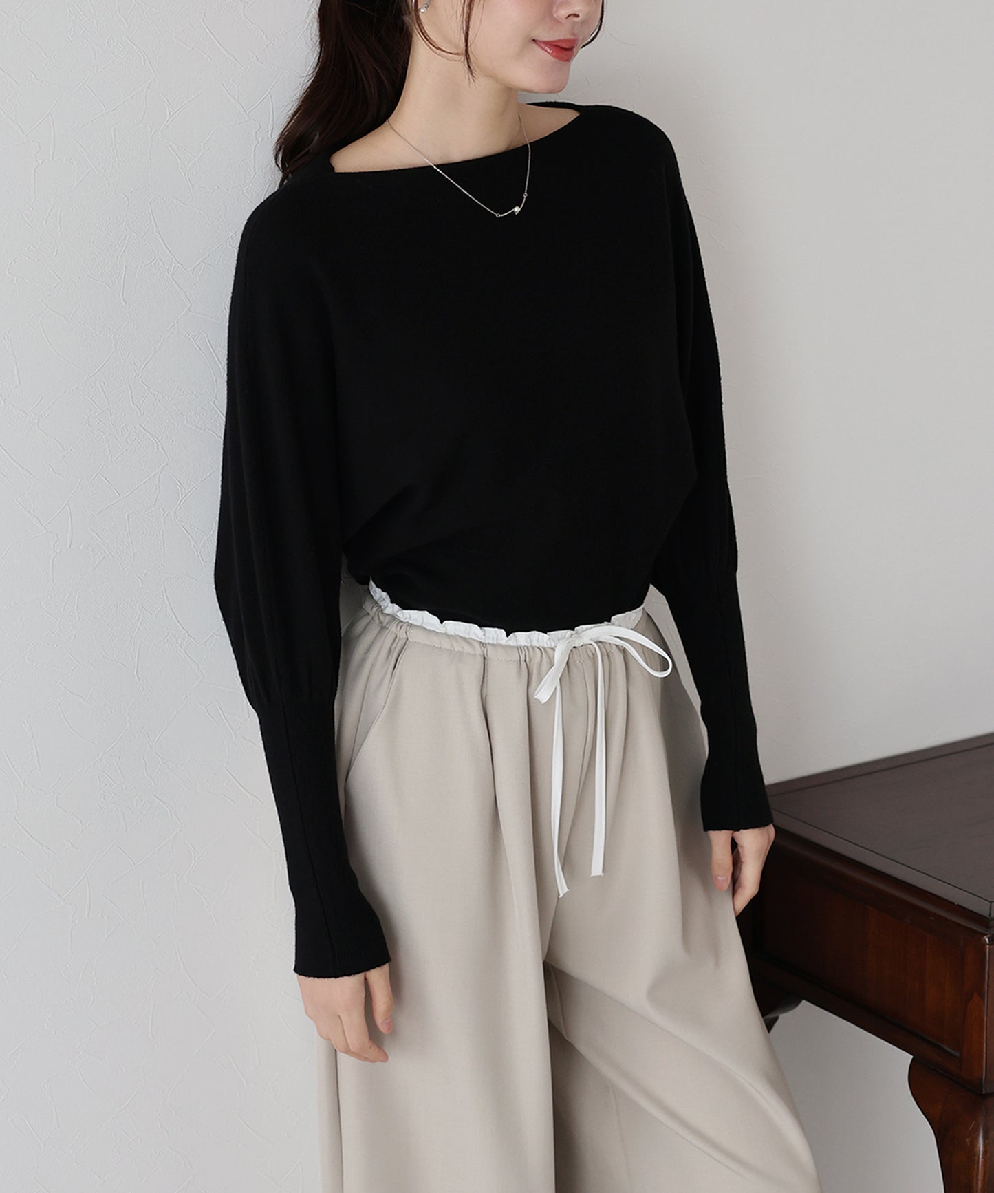 ウール混ボリュームスリーブドルマンニット