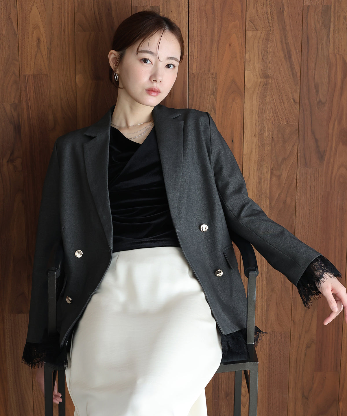 【早割5％OFF】《2サイズ展開》レースドッキングテーラードジャケット