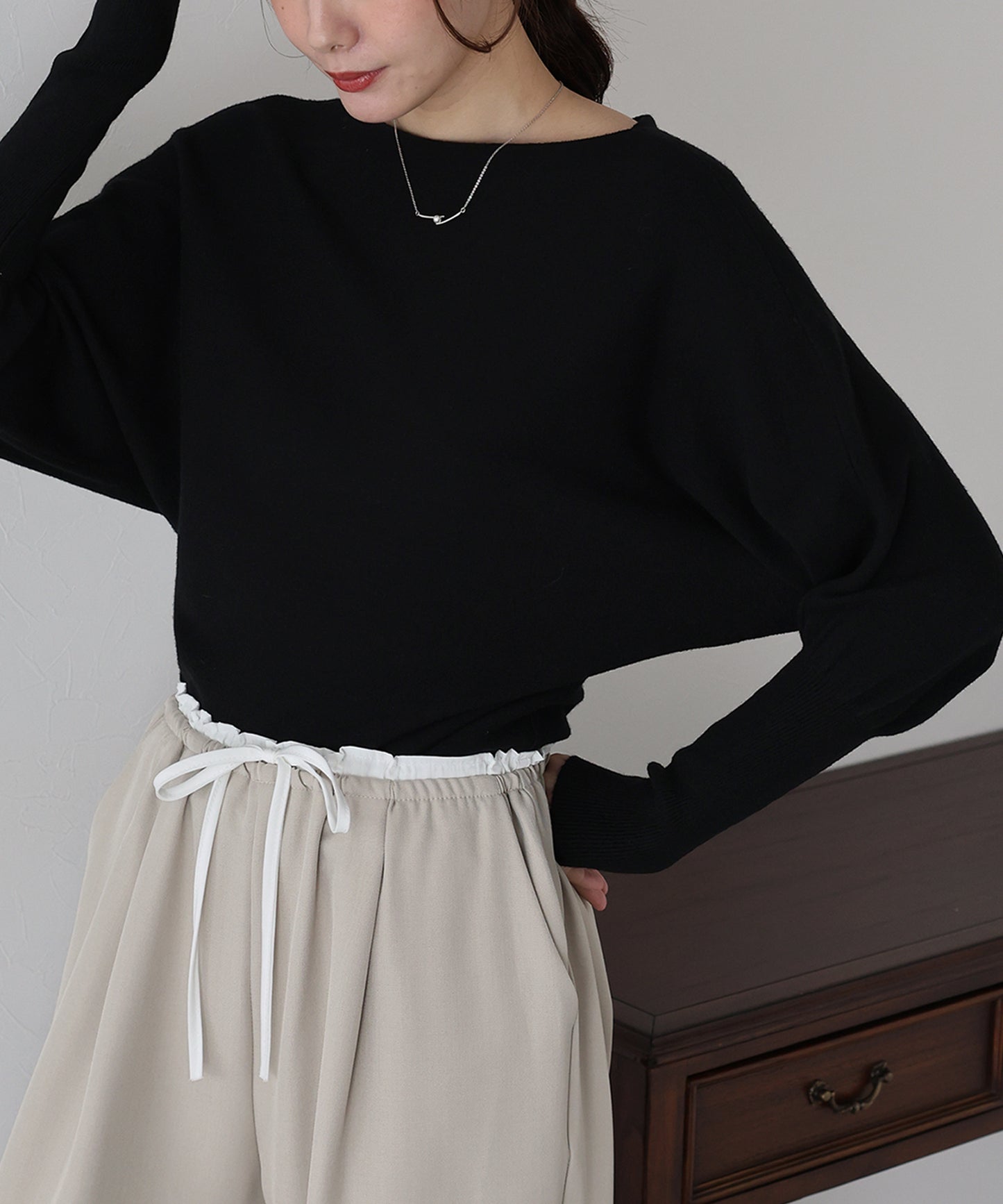 ウール混ボリュームスリーブドルマンニット