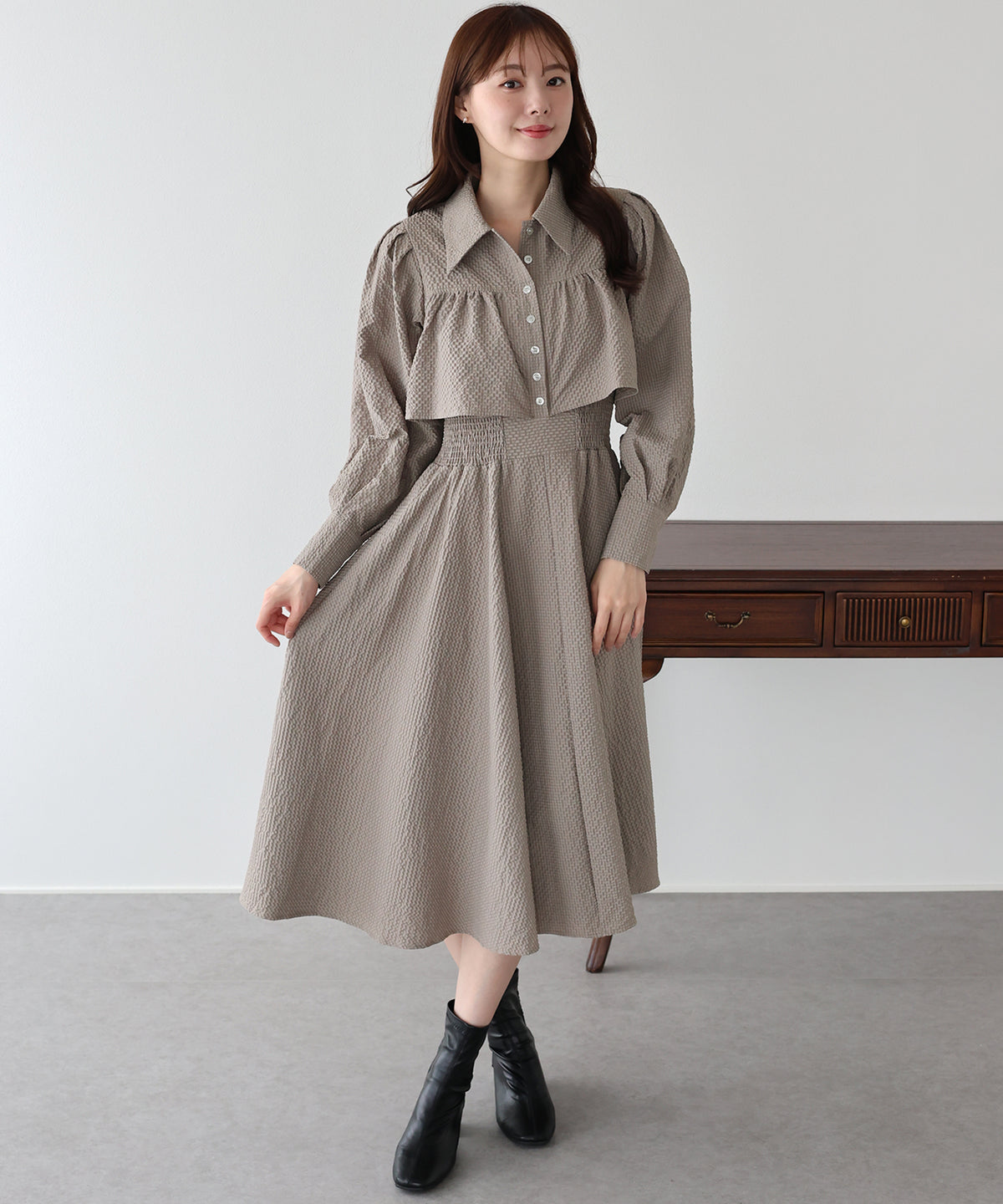 ロングスリーブスタイルアップシャツワンピース