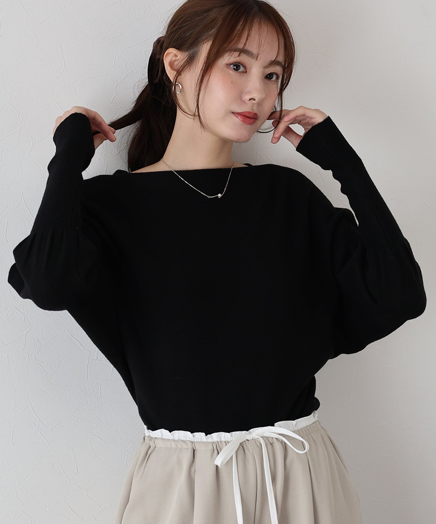 ウール混ボリュームスリーブドルマンニット