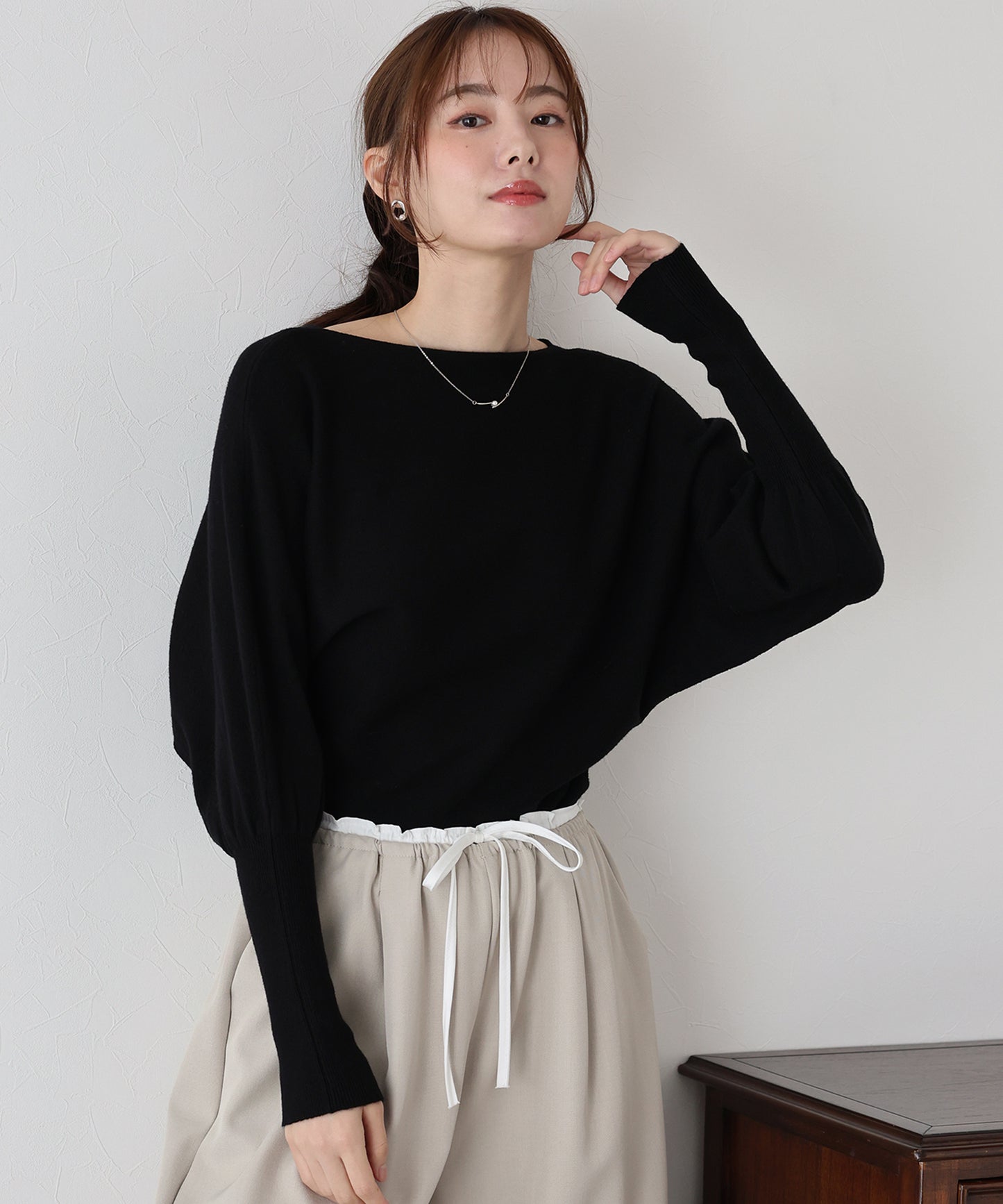 ウール混ボリュームスリーブドルマンニット