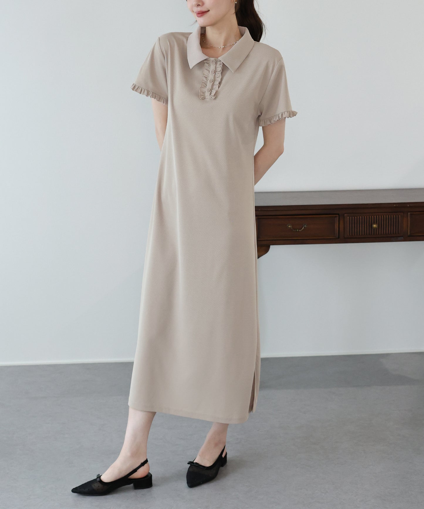 【早割5％OFF】フロントフリルポロワンピース