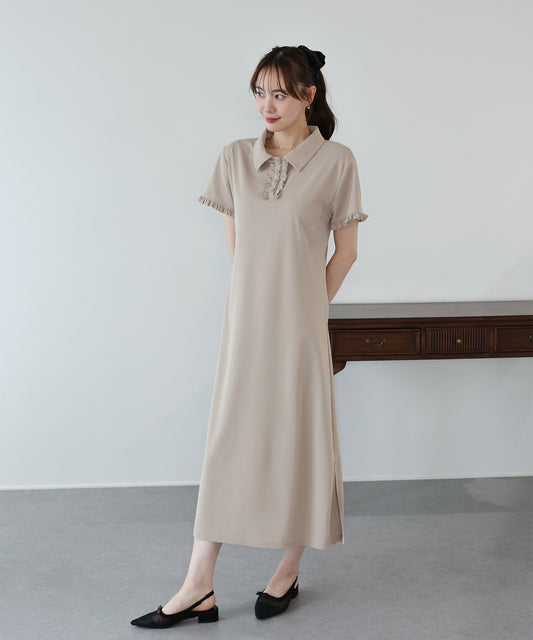 【早割5％OFF】フロントフリルポロワンピース
