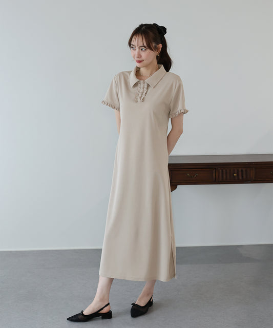 【早割5％OFF】フロントフリルポロワンピース