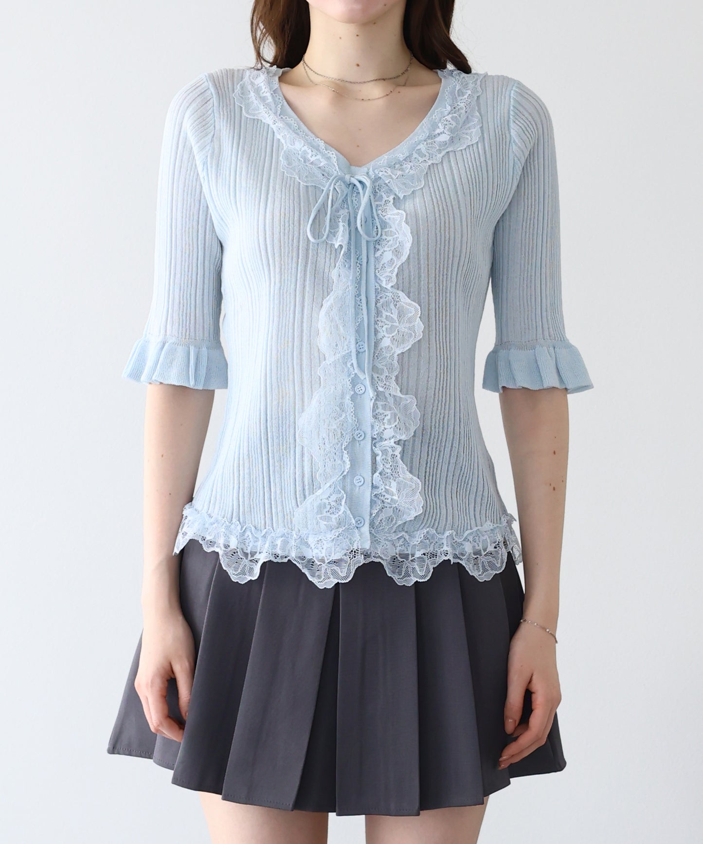 【早割5％OFF】フリルレースシアーカーディガン【メール便】
