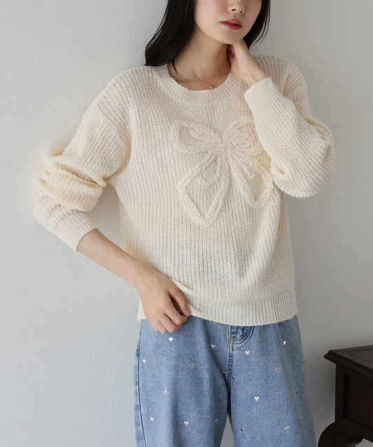 【TIME SALE】リボンモチーフニットプルオーバー