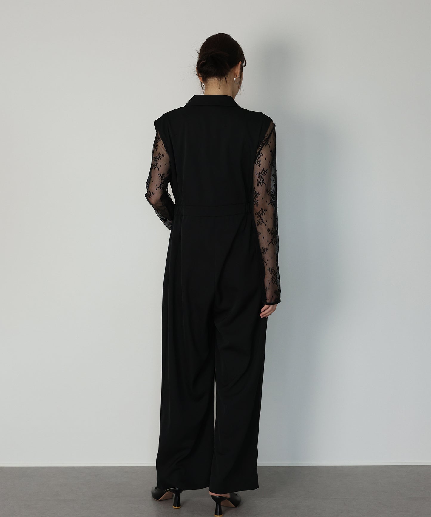 テーラードオールインワンパンツドレス+ジャガードチュールトップスSET