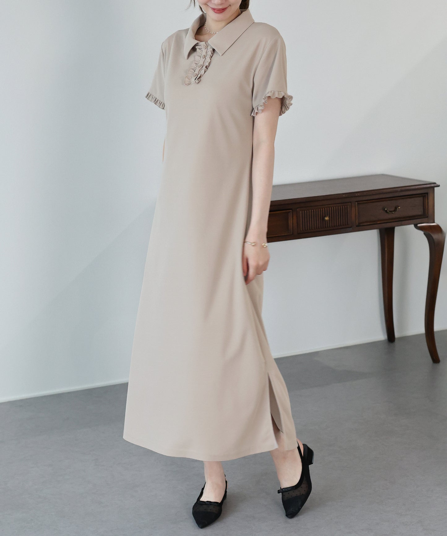 【早割5％OFF】フロントフリルポロワンピース