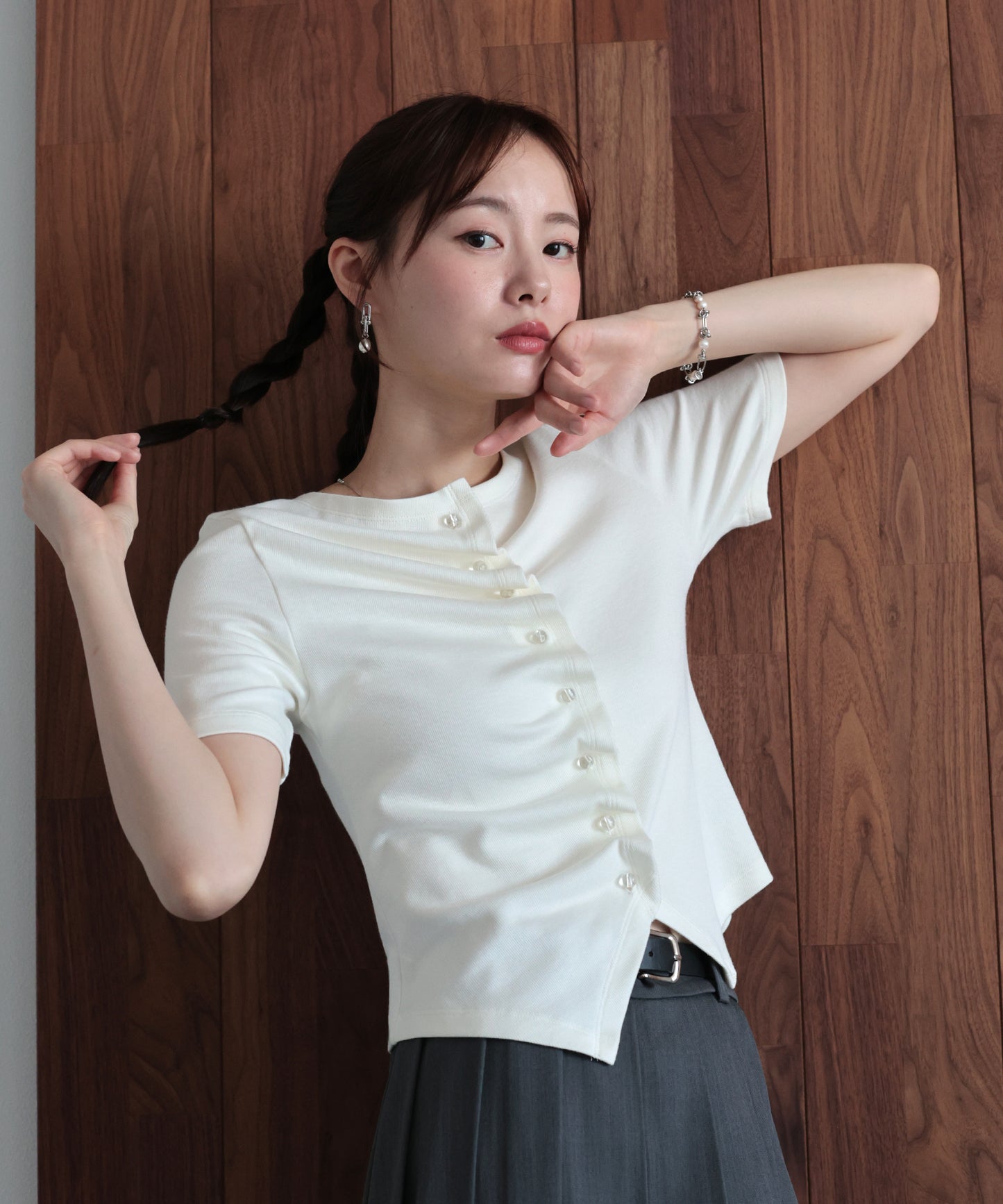 【早割5％OFF】フロントギャザーリブカットソー【メール便】