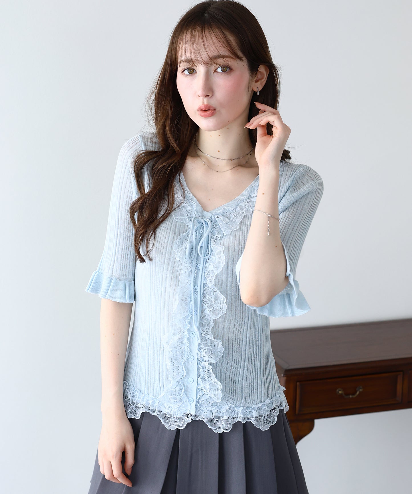 【早割5％OFF】フリルレースシアーカーディガン【メール便】